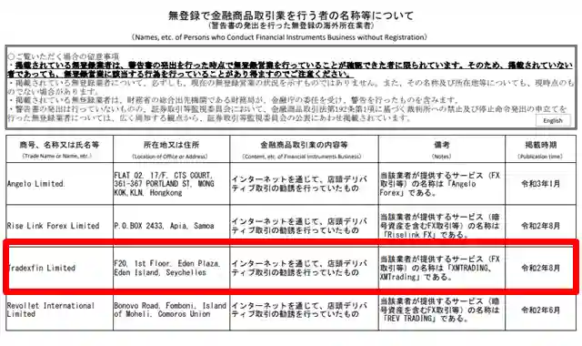 XM違法 金融庁の無登録者リスト