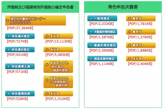 XM確定申告 国税庁の確定申告書類ダウンロードページ