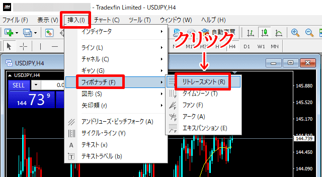 フィボナッチリトレースメント MT4でのラインの引き方