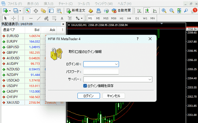 HFMログイン パソコン版MT4/MT5